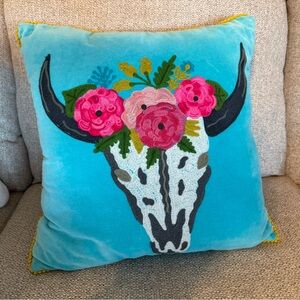 Floral Skull Embroidered Pillow
